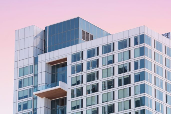 the top of a glass skyscraper